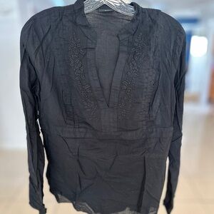 a.n.a Black Long Sleeve Bib Collar Blouse